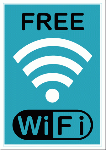 無料でダウンロードできる、FREE WiFiの張り紙