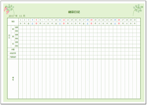 Excelで作成した健康日記